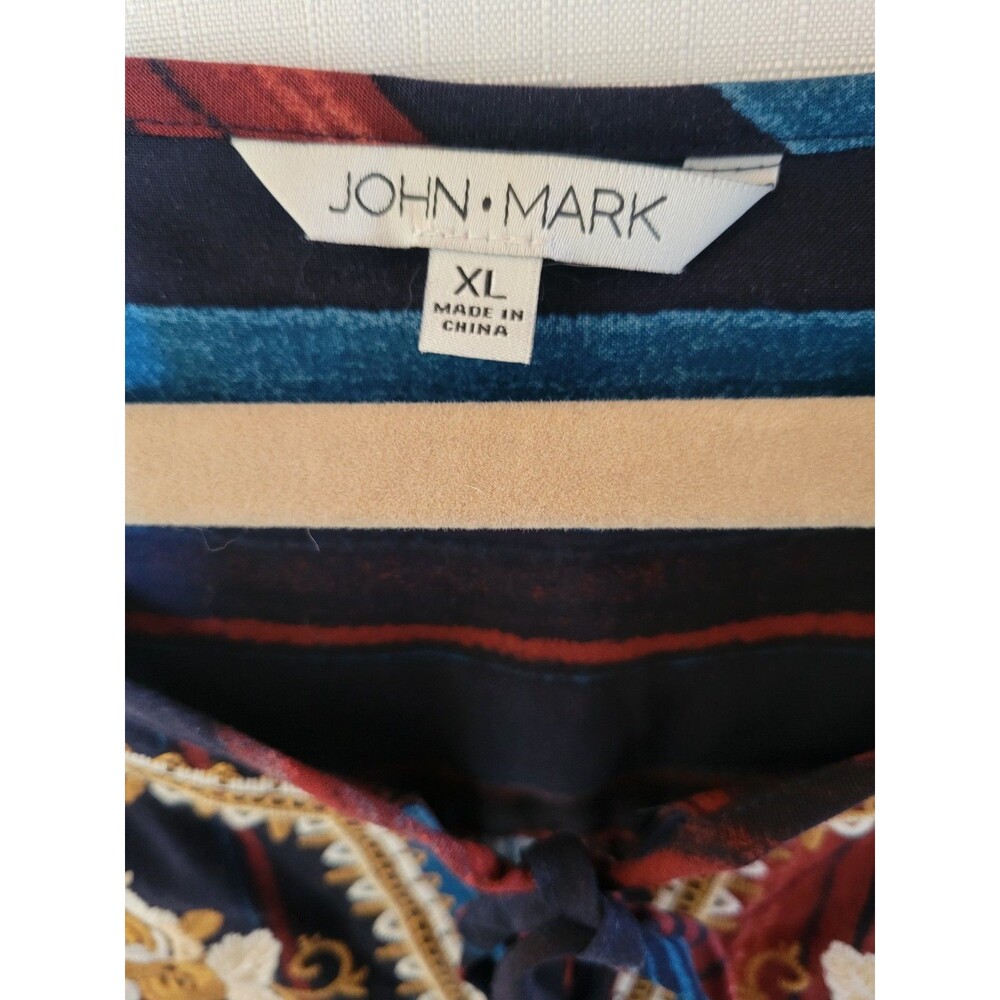 John Mark Womens Embroidered Stripe Tassel Tie Tunic Boho Floral Contrast XL - Picture 7 of 12